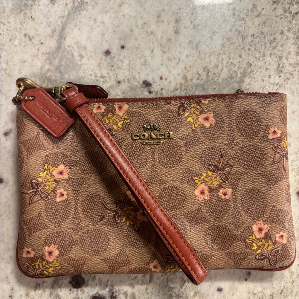 Coach Tan Floral Wristlet Flowers Bows